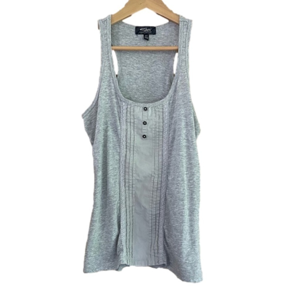 Silver Jeans lace trimmed button placket racer back cotton tank top size small